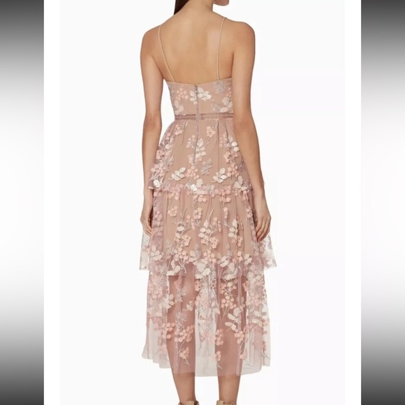 NWOT Self-Portrait Blush Floral Midi Embroidered Dress Size 10 - Picture 7 of 16
